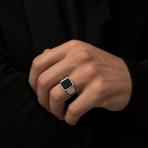 Black Rectangular Signet Ring