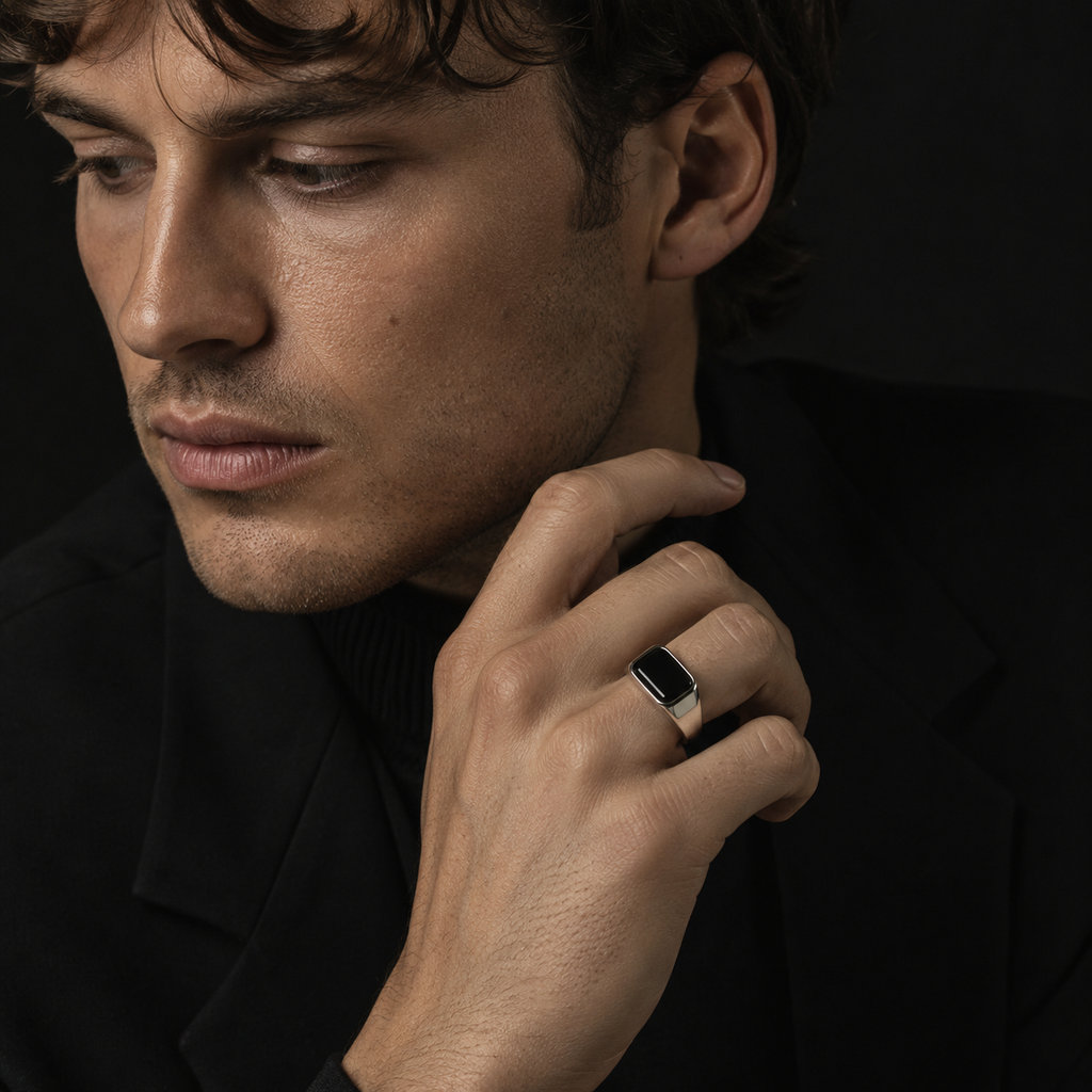 Black Rectangular Signet Ring