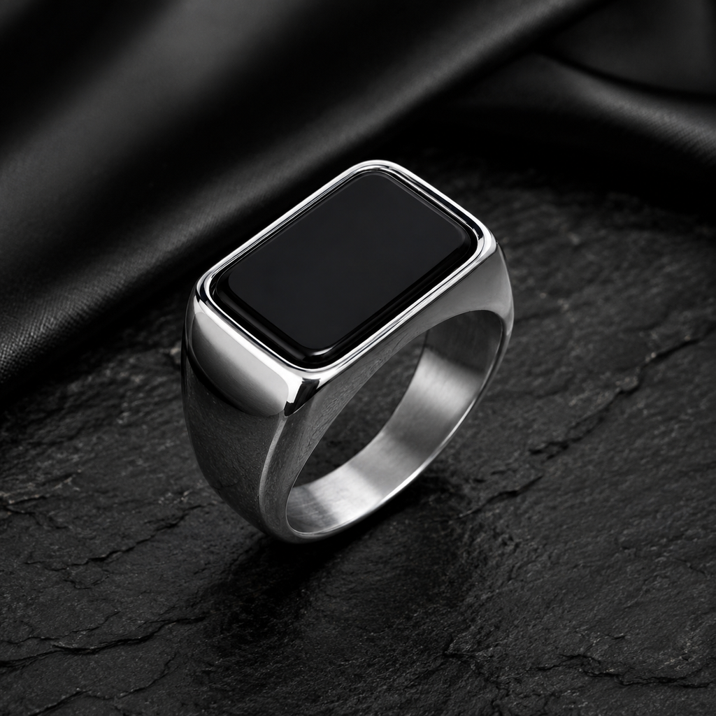 Black Rectangular Signet Ring
