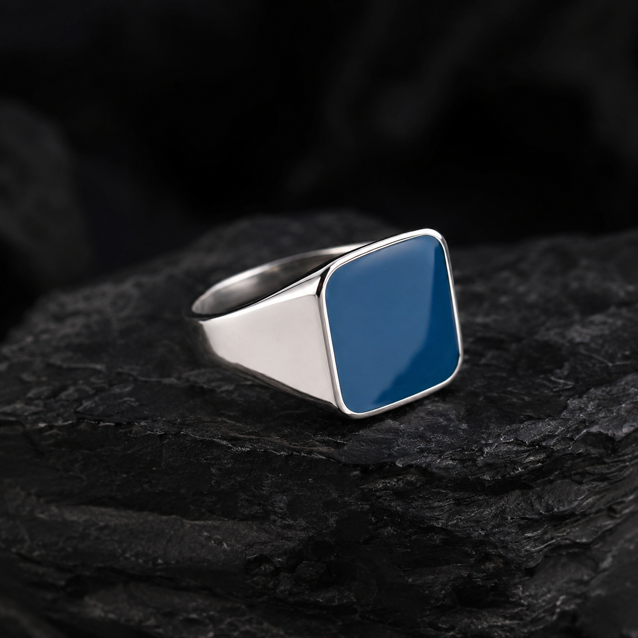 Blue Square Signet Ring