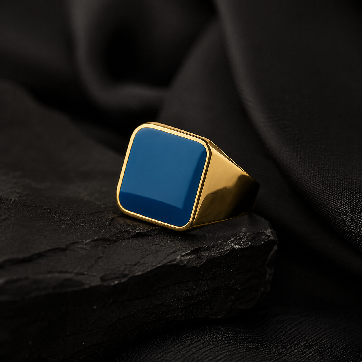 Blue Square Signet Ring