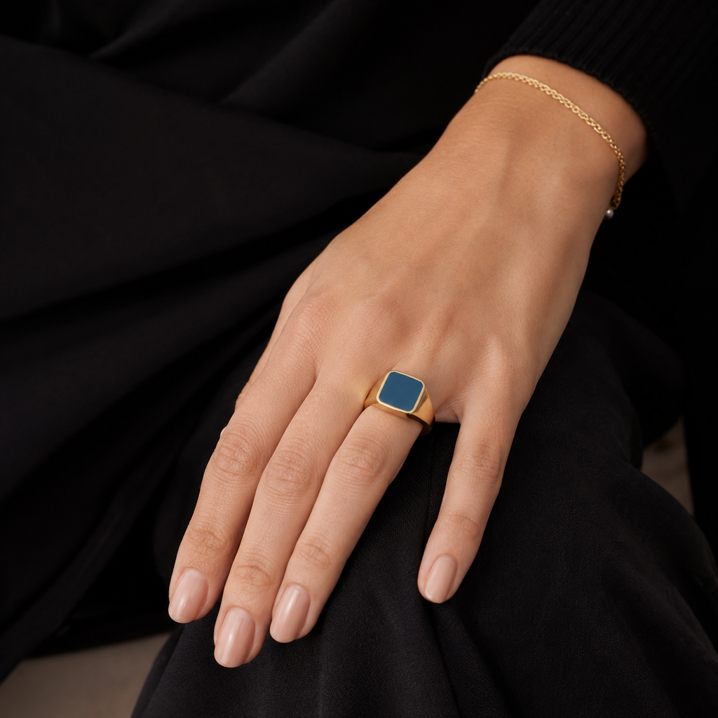 Blue Square Signet Ring