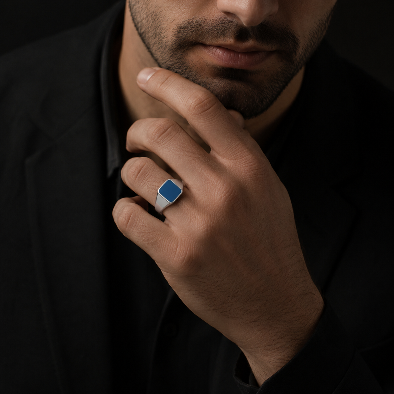 Blue Square Signet Ring