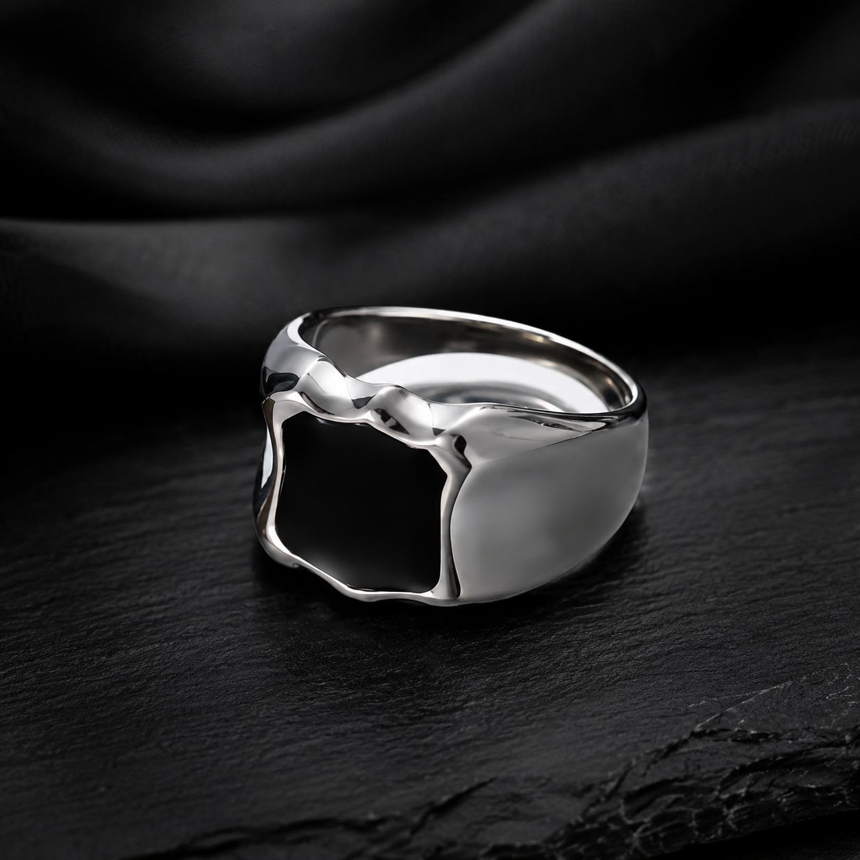Molten Black Signet Ring
