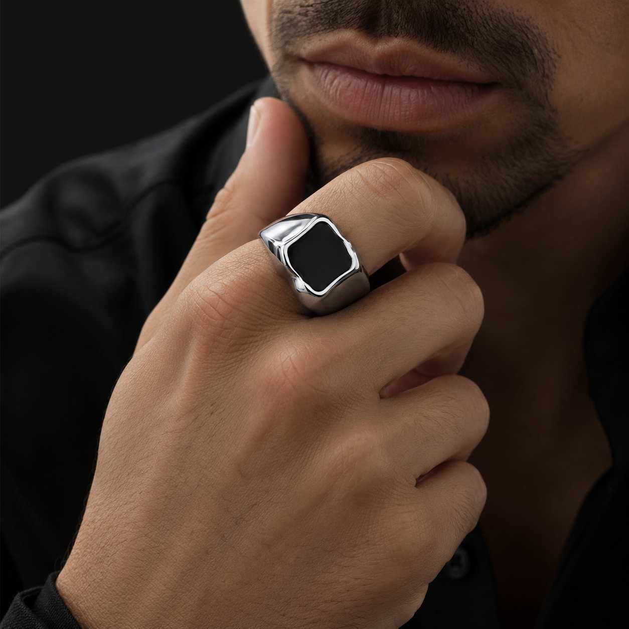 Molten Black Signet Ring