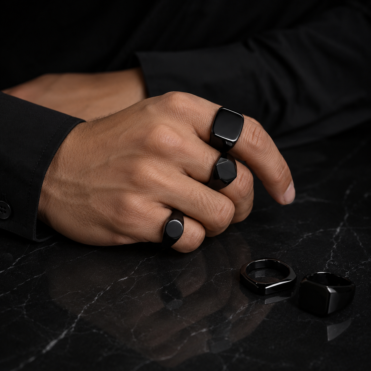 Midnight Black Ring Set