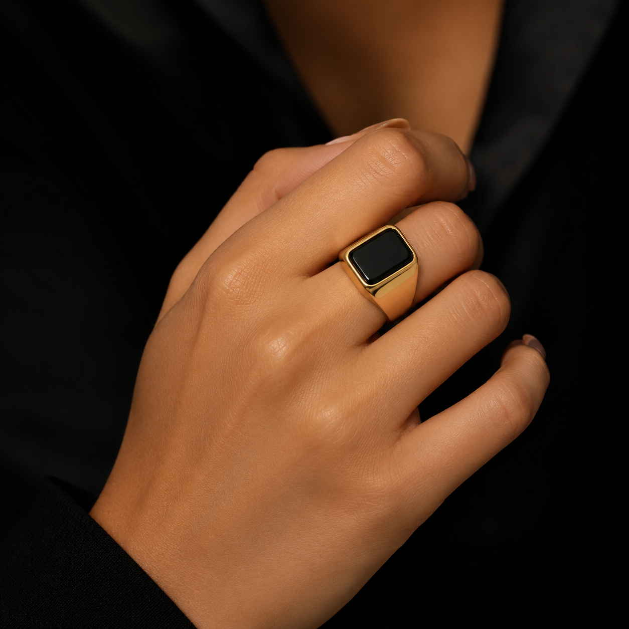 Black Rectangular Signet Ring